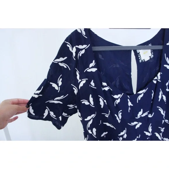 Maeve Anthropologie Fern Ruched Navy Print Dress - Picture 7 of 10
